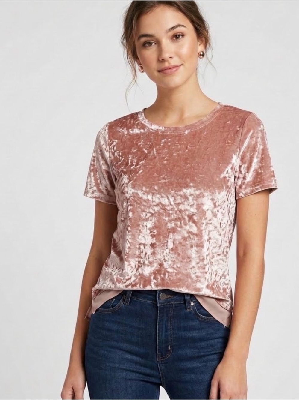 JODIFL Crushed Velvet Short Sleeve Top in Dusty Rose Sm PTP 17’